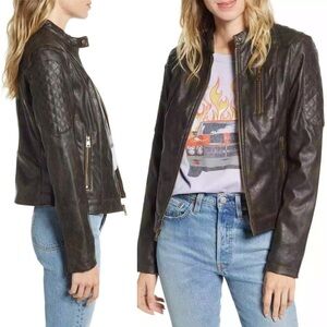 Levis- Classic Vintage Style Faux Leather Moto Racer Jacket Size XL Brown